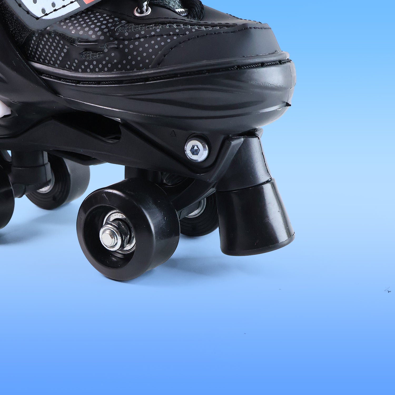 Front and side angle showing lace-up and velcro strap closure on kids quad skates