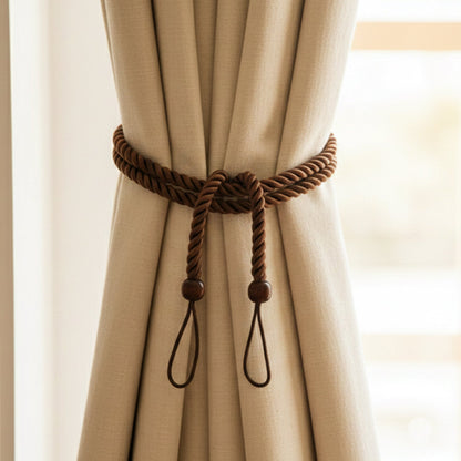 Curtain strap with decorative rope and floral accents for windows