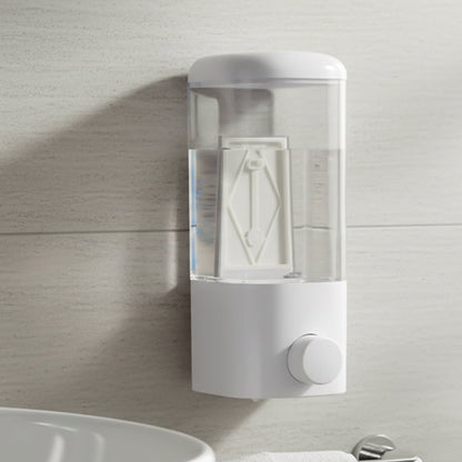 Wall mount lotion dispenser featuring manual push button