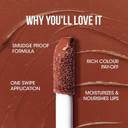 Close-up image of Coffee Brown shade liquid lipstick with radiant matte finish