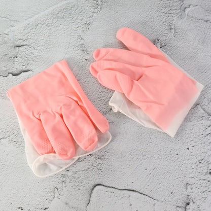 Close-up of waterproof rubber finish on cleaning gloves