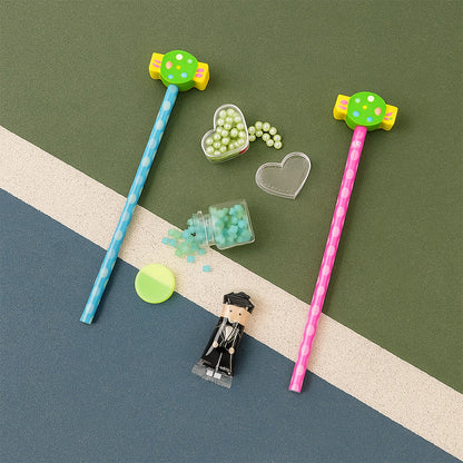 Child-friendly candy-themed pencil and eraser set with accessories