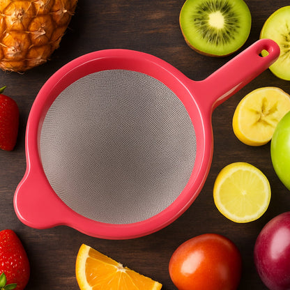 Kitchen pulpy juice strainer with plastic frame and fine mesh