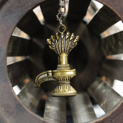 Metal keychain featuring Lord Shiva Shivaling with serpent motif