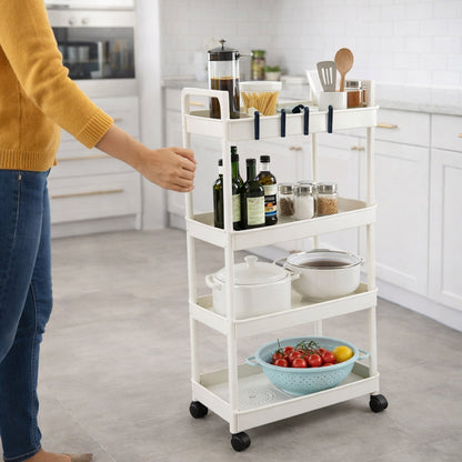 Utility storage rack trolley with four open shelves