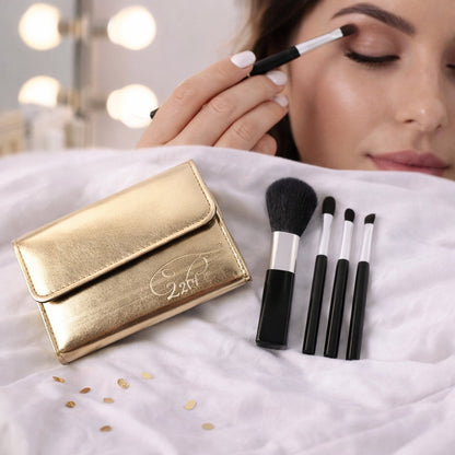 Makeup brush set along with its sleek premium storage pouch