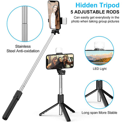 Selfie stick tripod combo setup providing hands-free use for videos