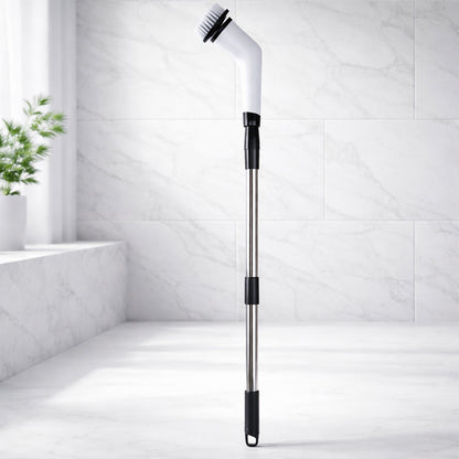 Side view of the electric spin scrubber with its ergonomic design and LCD display.