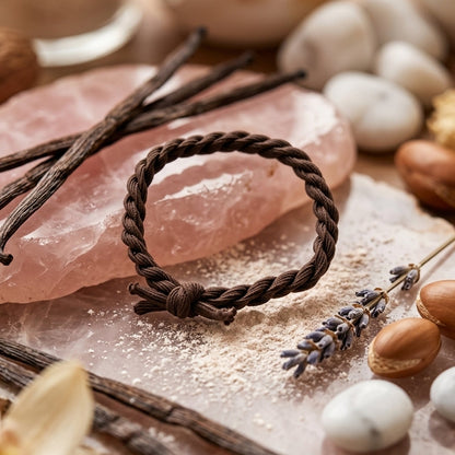 Close-up of braided hair ties showing elasticity and durability