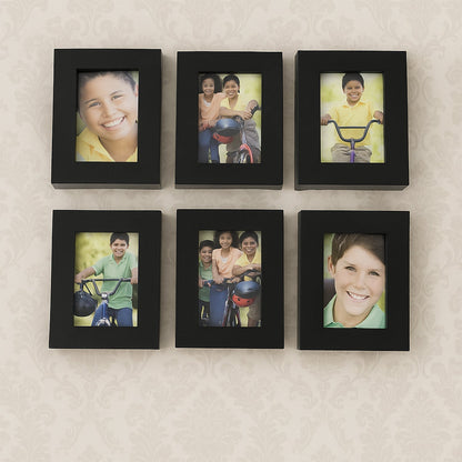 Close-up of matte black frames in the 12-piece photo frame set