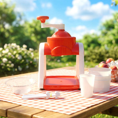 Red ice slush maker handle and sturdy plastic base for stability