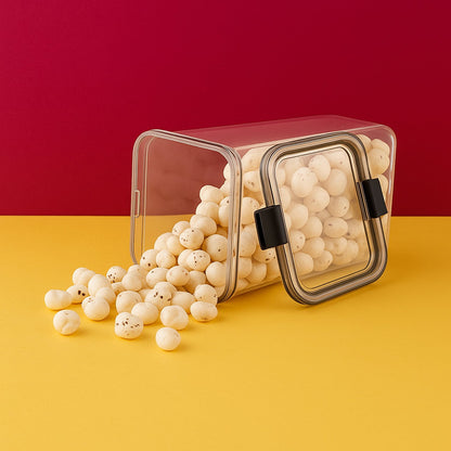 Side view of transparent 1700 ML airtight plastic food storage container