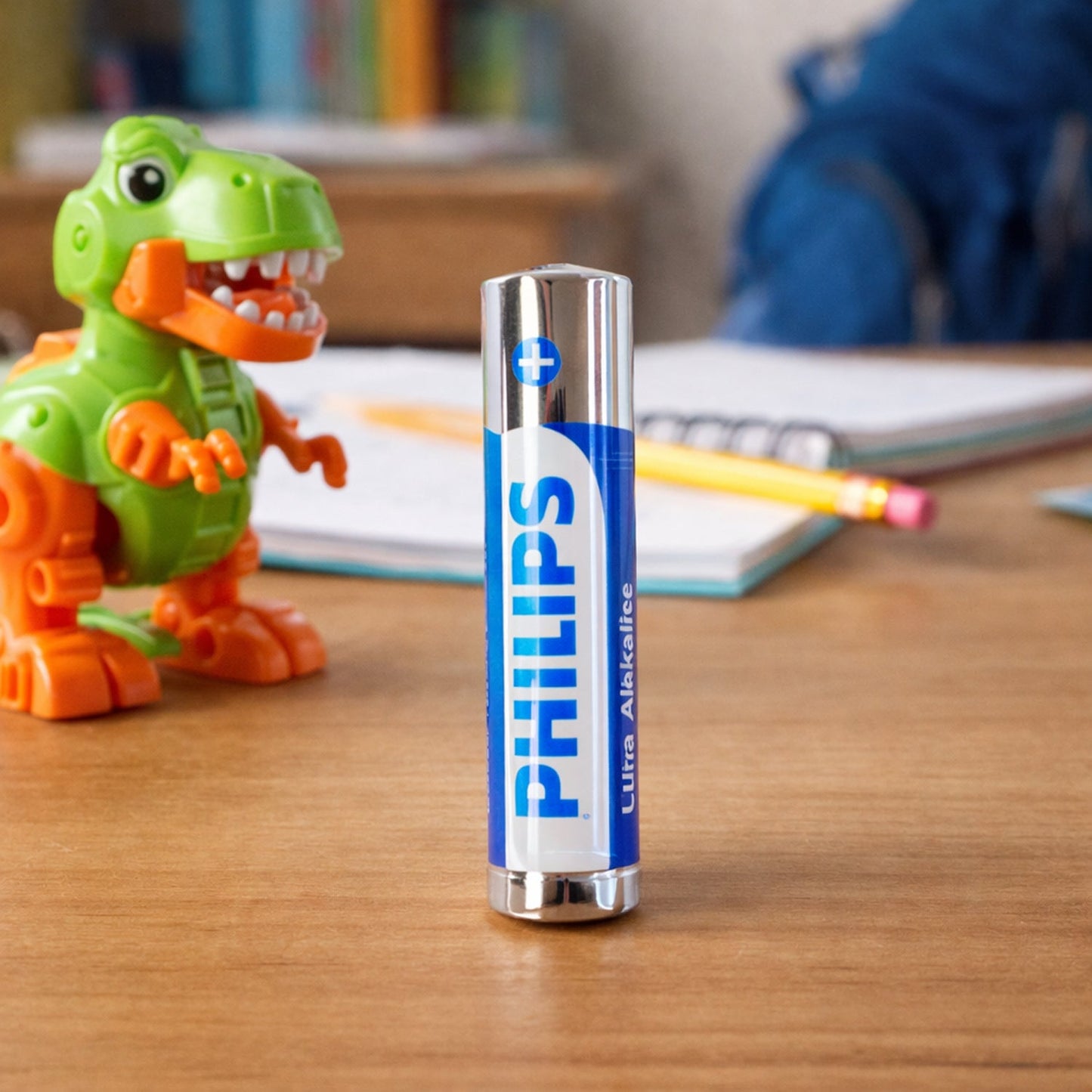 Hand holding an AAA ultra alkaline battery for size reference