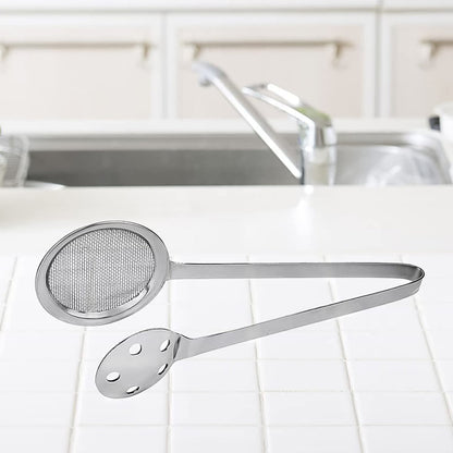 Apex skimmer tong kitchen utensil in polished stainless steel for cooking