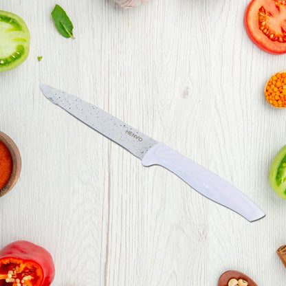 Set of marble coated stainless steel knives for chopping and slicing