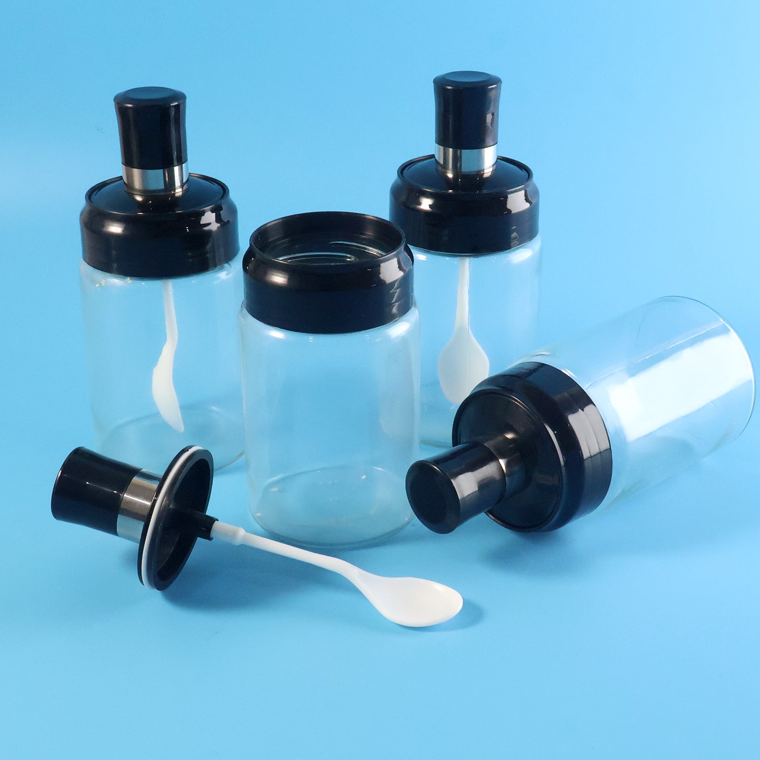 Multipurpose transparent jar set ideal for sugar, salt, and spices storage in kitchen