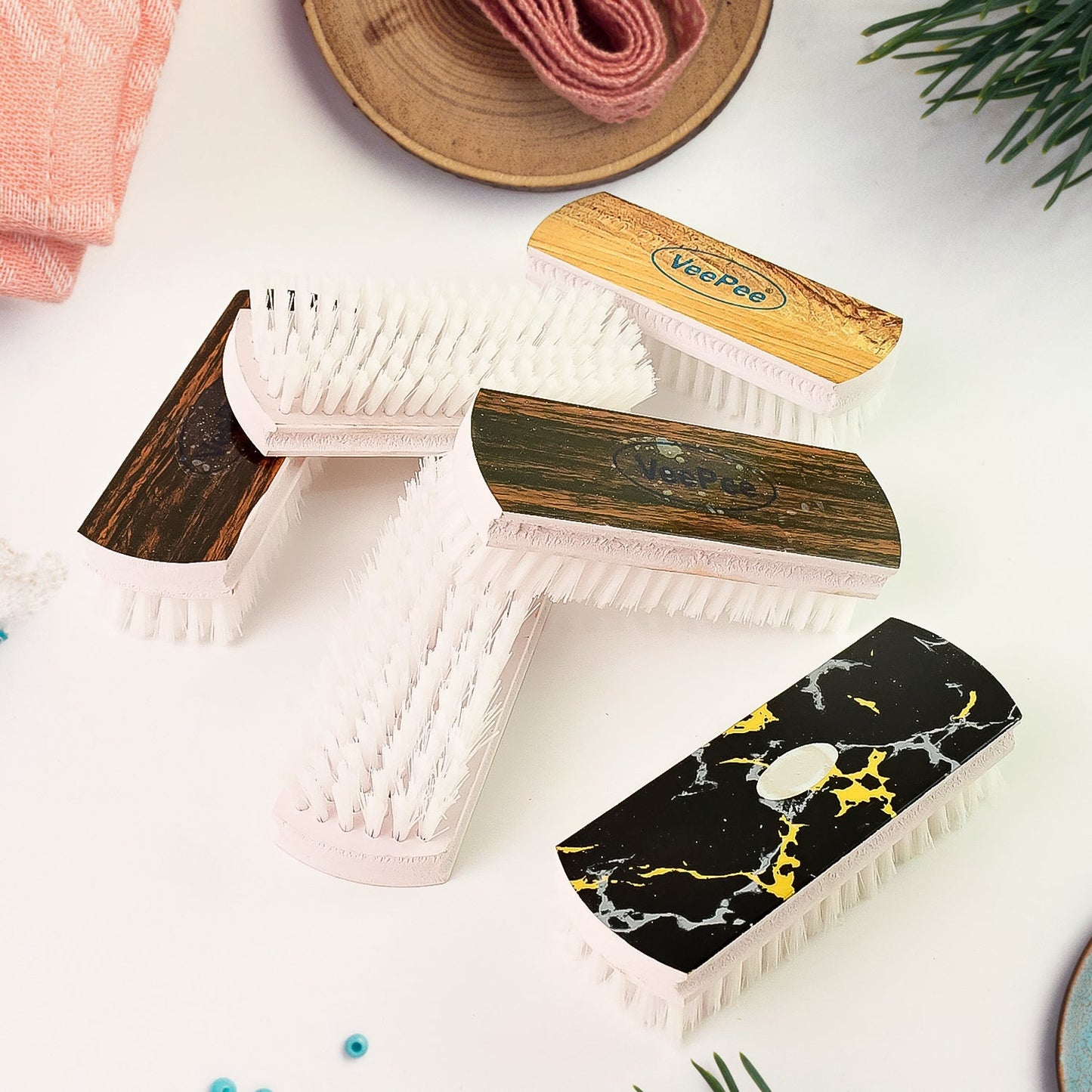 Ergonomic grip laundry brush ideal for shoe and fabric cleaning with nylon bristles
