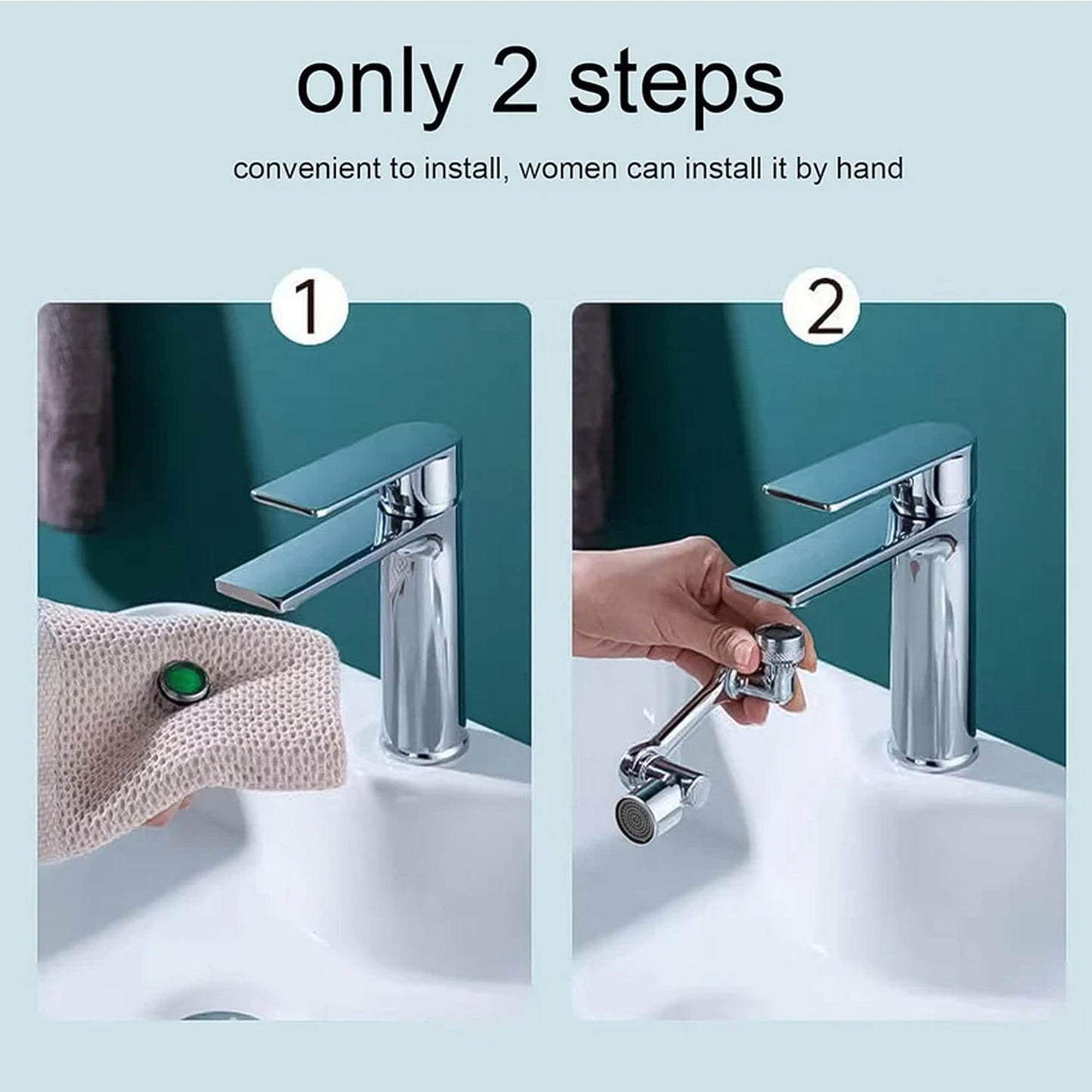 Faucet attachment with rotatable and splash-proof design in chrome finish