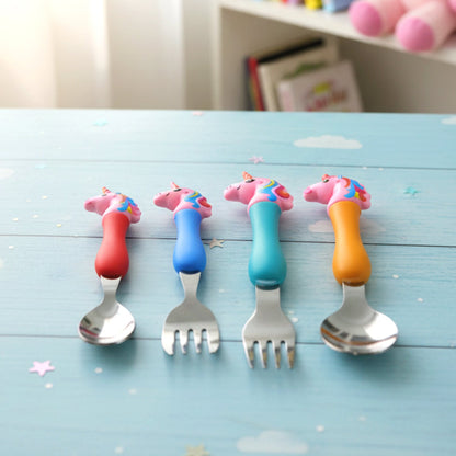 Cute unicorn cutlery for kids' self-feeding learning