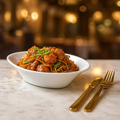 Top view of white Marin oval serving bowl made of break-resistant plastic