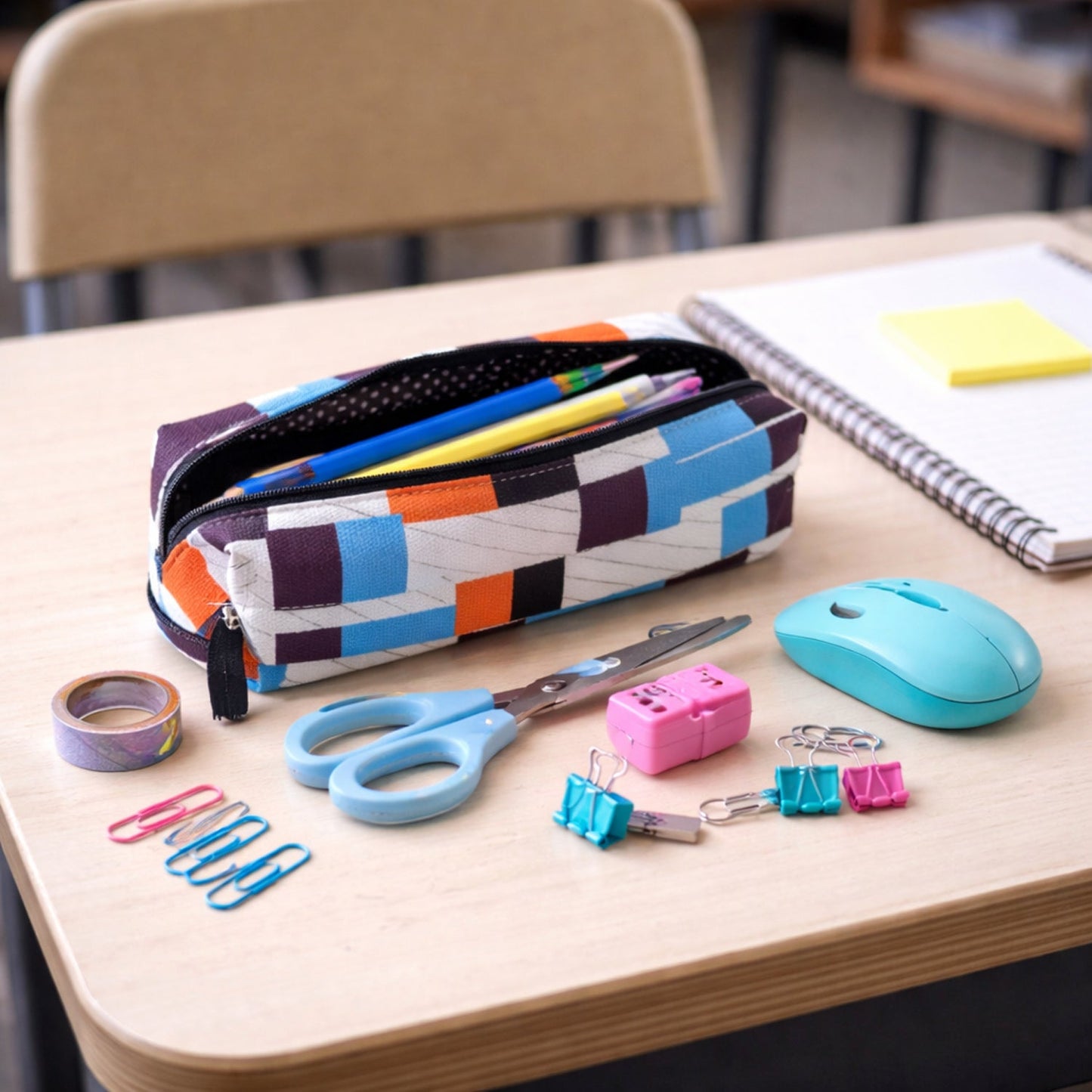 Multipurpose pencil pouch with printed fabric