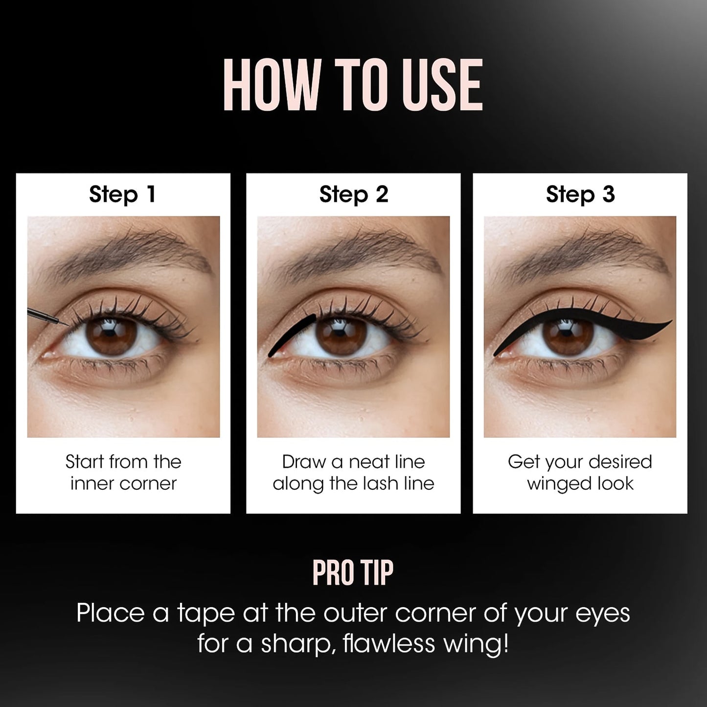 Intense black matte liquid eyeliner stroke made with precision brush