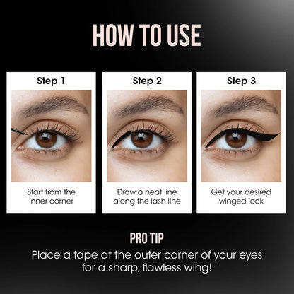 Intense black matte liquid eyeliner stroke made with precision brush