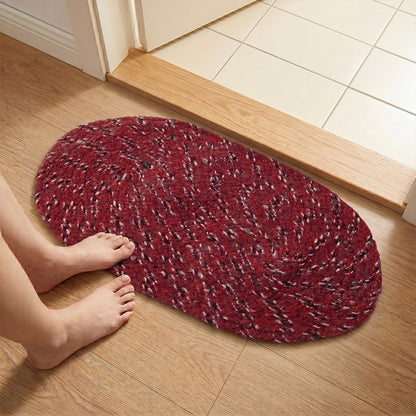 Cozy red oval floor mat that complements home decor