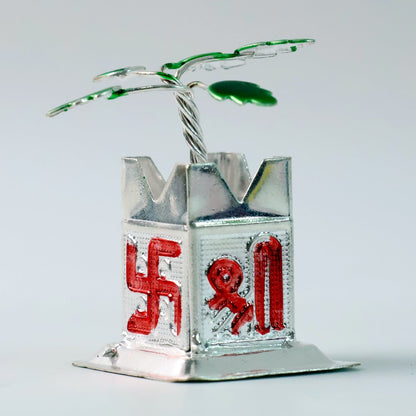 Side view of the auspicious Tulsi Idol on its square pedestal.