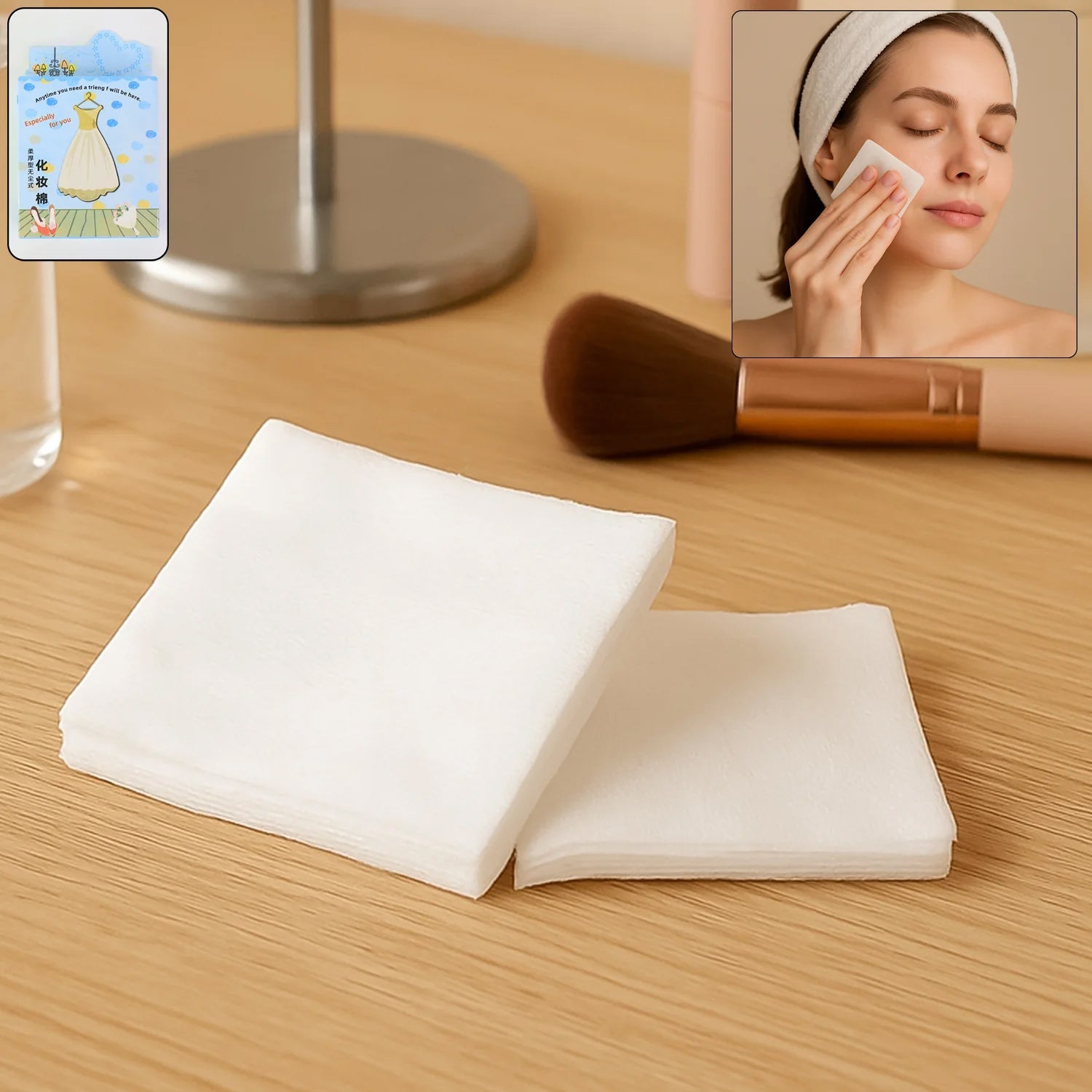 Soft fabric reusable facial cleansing cloth included in 4 in 1 beauty care set
