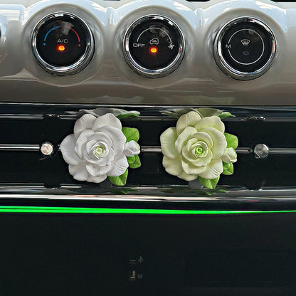 Close-up flower petal details on floral car air freshener clip