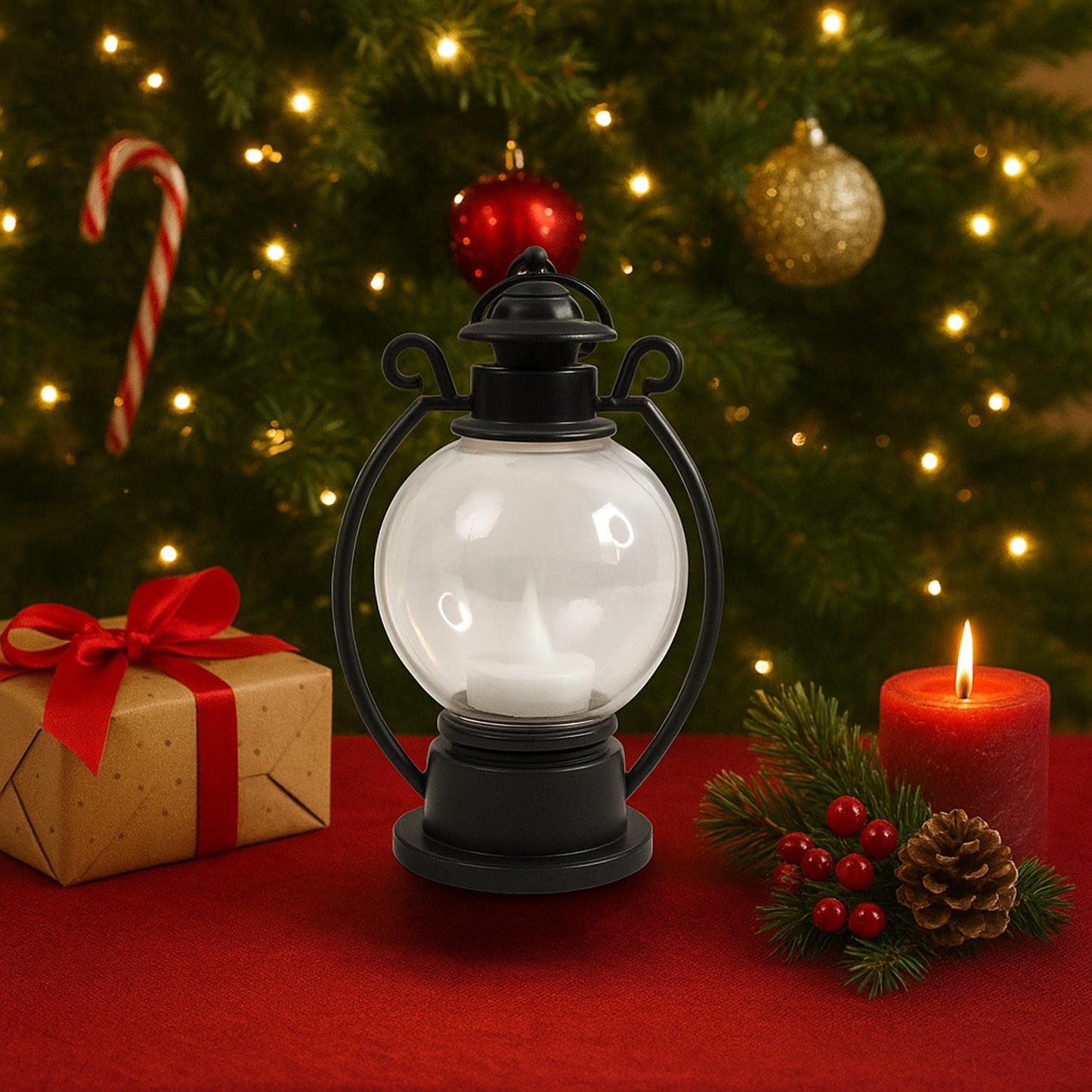 LED storm lantern decorative light showcasing vintage design and flickering flame