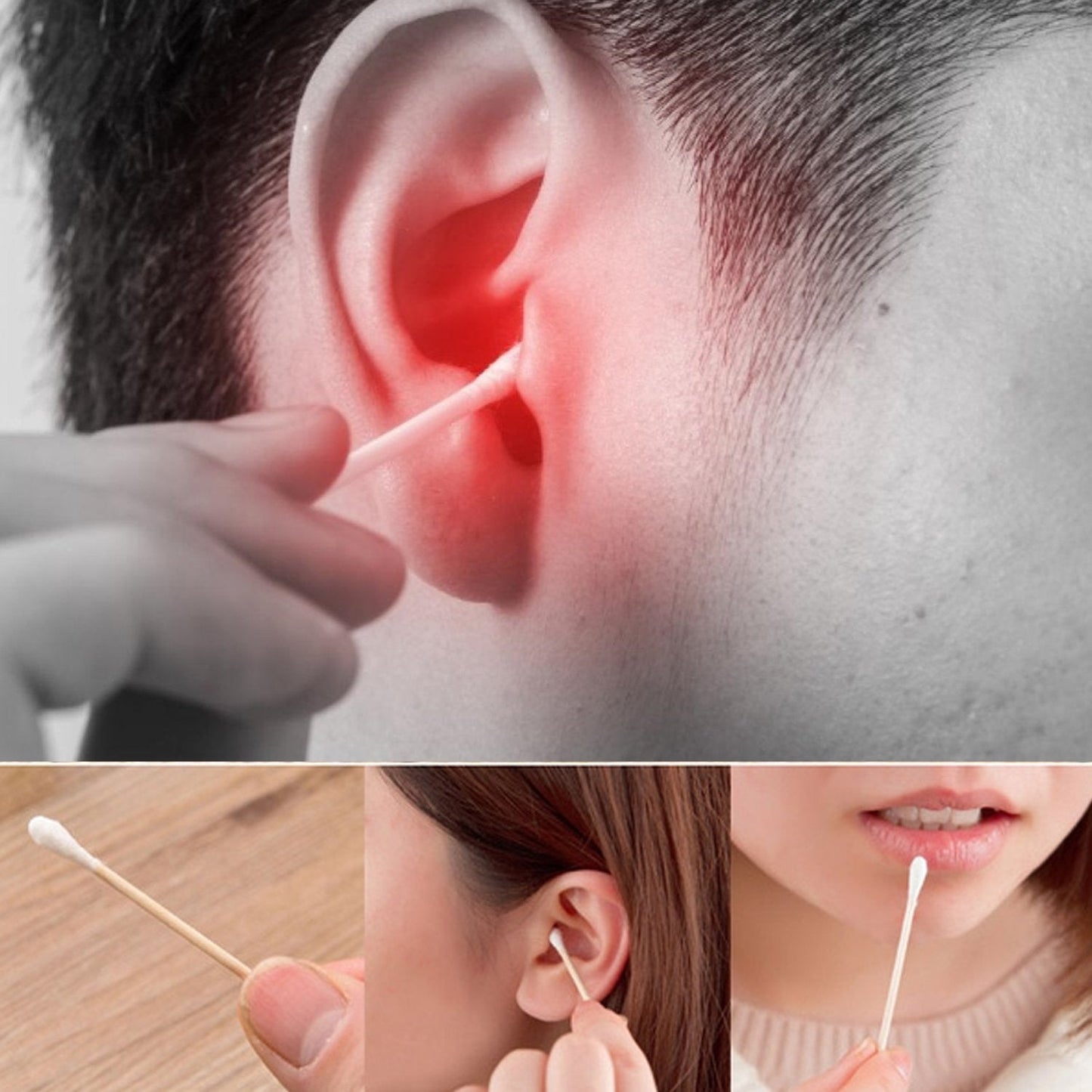 Cotton swabs with sturdy paper stems suitable for first-aid and grooming