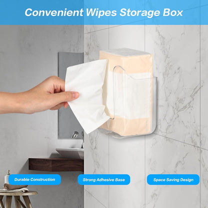 Transparent wall-mounted tissue box dispenser showcasing tissues inside