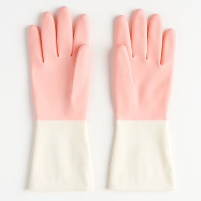 Small sized waterproof household cleaning gloves laid flat