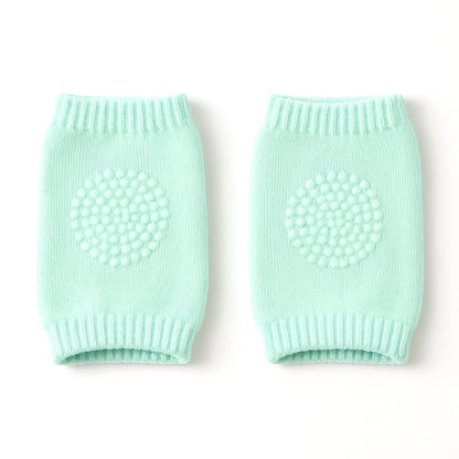Knit woolen mint green leg warmers for toddlers with knee padding