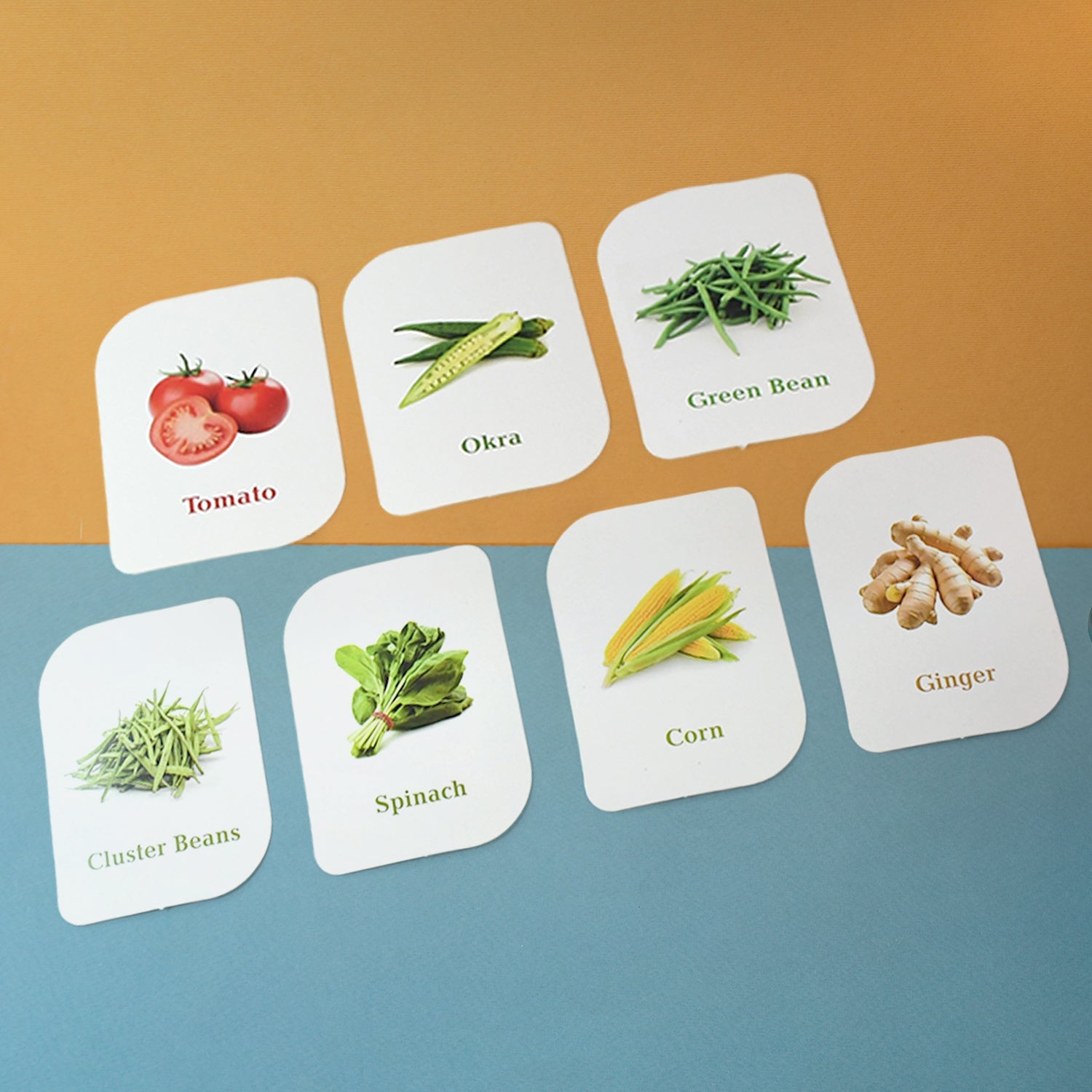 Educational vegetable flash cards set promoting visual learning and memory skills in kids