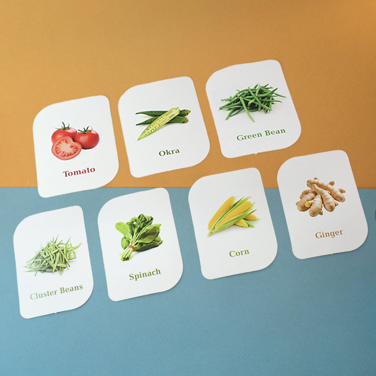Educational vegetable flash cards set promoting visual learning and memory skills in kids