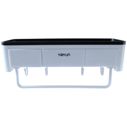 Bathroom wall-mounted storage rack with towel bar and hooks