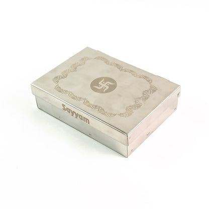 Close-up of the interior compartments of the stainless steel jewelry organizer.