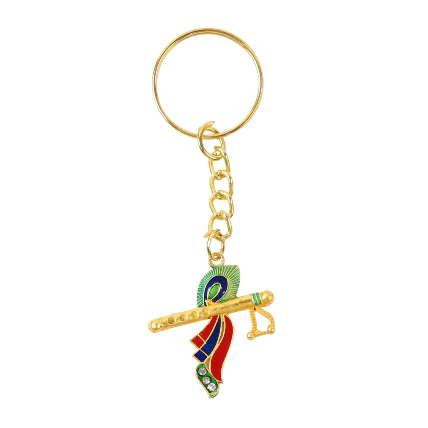 Sturdy metal Krishna flute keychain with attached keyring