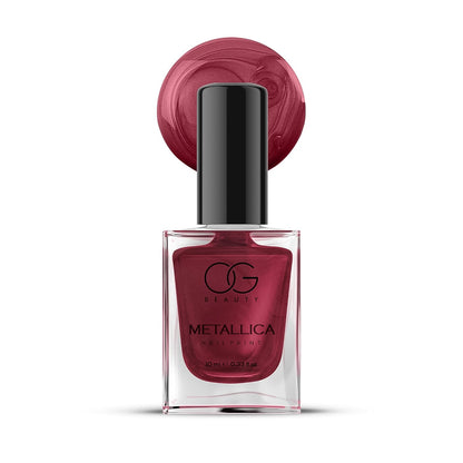 Matte finish contrast shown with Scarlet Red Metallica Nail Polish