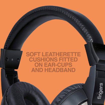 Close-up of wired audio headset with flexible boom microphone