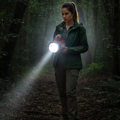 Portable torch light showing front spotlight