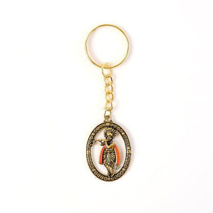 Back view of metal Lord Krishna keychain with smooth finish