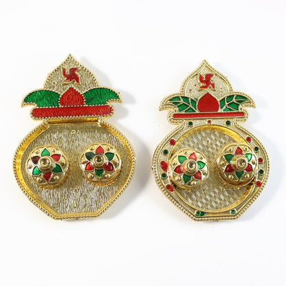 Side view of vibrant Kalash-shaped plastic kumkum box for pooja rituals