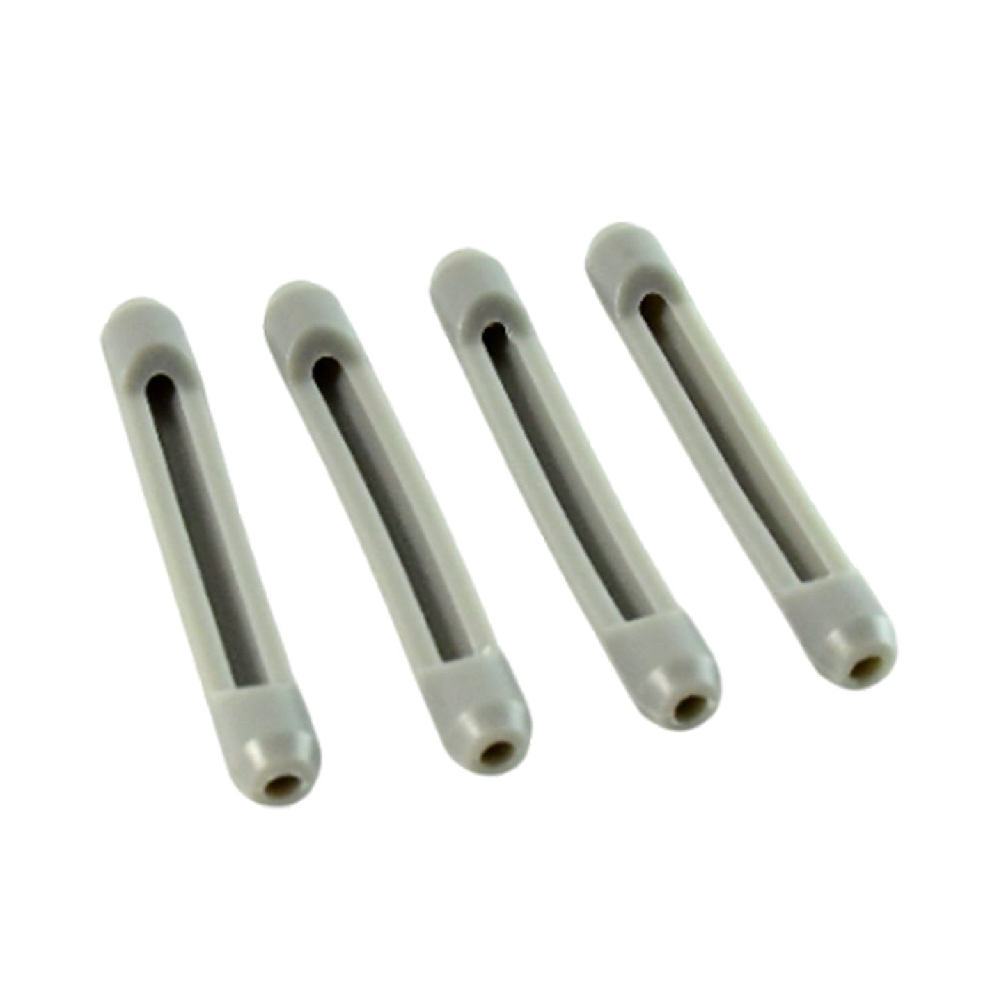 Four eyeglass temple tip sleeves displayed together showing silicone texture