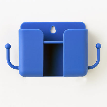 Wall fixable blue mobile stand with hook for phone and accessories