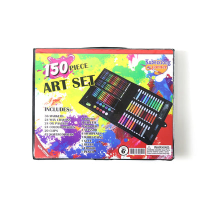 Art set featuring diverse coloring tools including watercolors and oil pastels