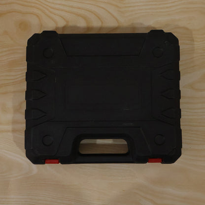 Cordless drill tool kit case on wood surface